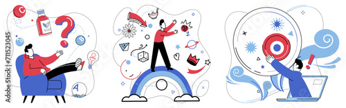 Brainstorming session vector illustration. The brainstorming session is architect blueprinting structure innovative projects Ideas dance like fireflies in darkness mind during fruitful brainstorming