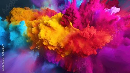 Colorful powder explode on black background happy holi day background 