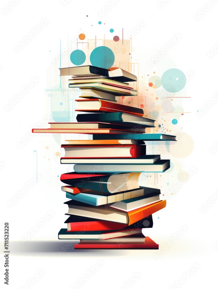 A stack of books with circles and dots in the background. A stack of books with circles and dots in the background.