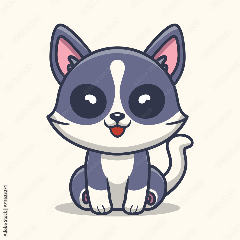 Cute Cat Flat Vector Illustration, Cat Vector Character Design