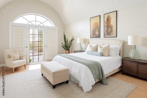 bedroom with arched french doors