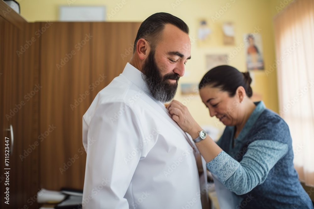 Fototapeta premium tailor fitting a custommade shirt on client