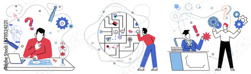 Brainstorming session vector illustration. Innovation is phoenix rising from ashes thoughtful planning in brainstorming session Creativeness flows like river, nourishing landscape