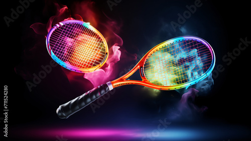 3d Vector two Tennis Racket crossed with Ball