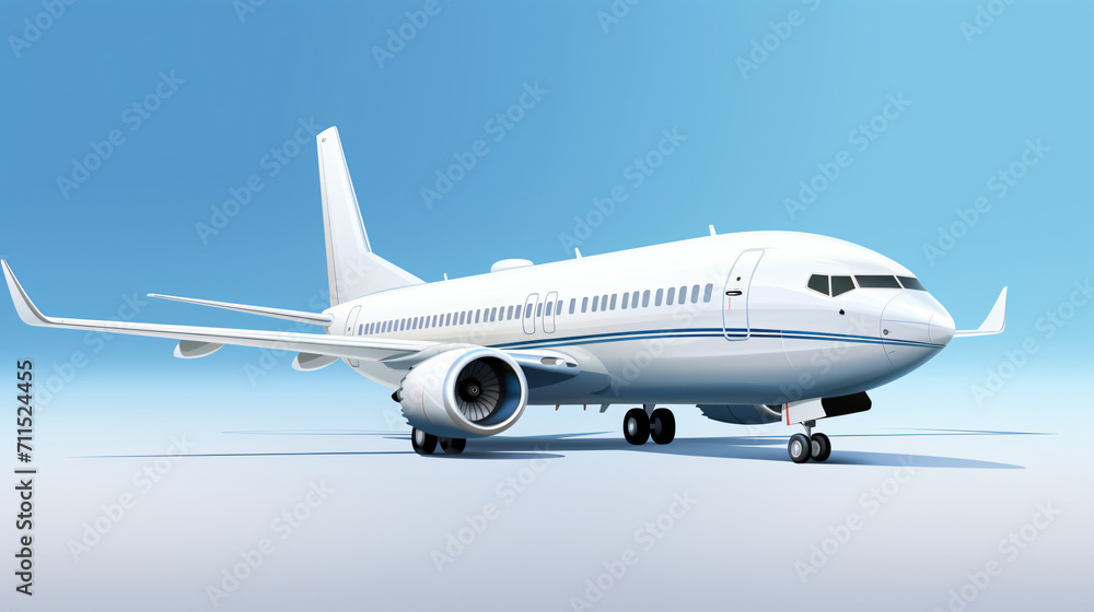 3D White Glossy Commercial Jet Airplane render cartoon