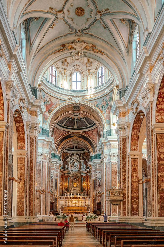 Beautiful and ornate colorful cathedral in Italy