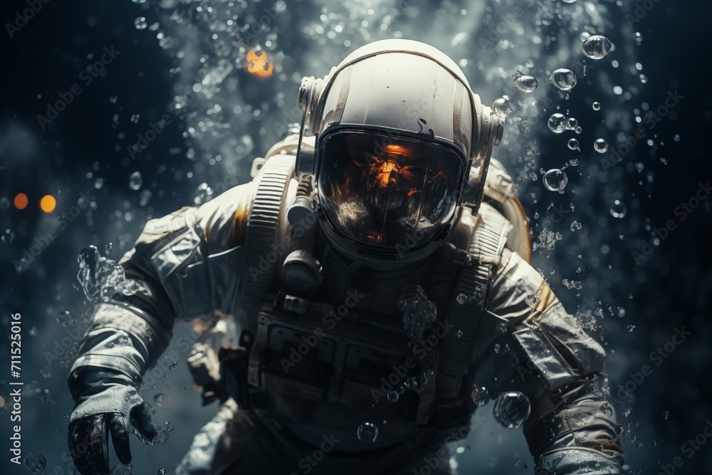 An astronaut underwater. Sci-fi astronaut concept. Generated AI