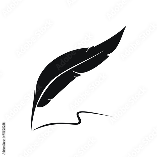 Feather quill pen icon, classic stationery illustration. photo