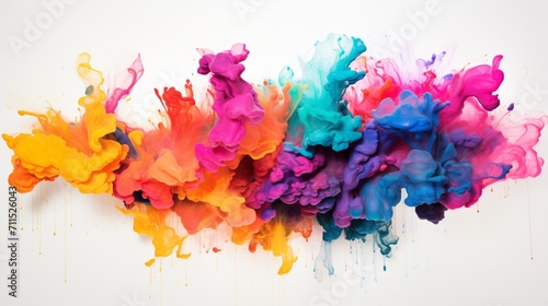 a series of colorful paint splashes  each one distinct in shape and intensity  elegantly captured on a pristine white surface  
