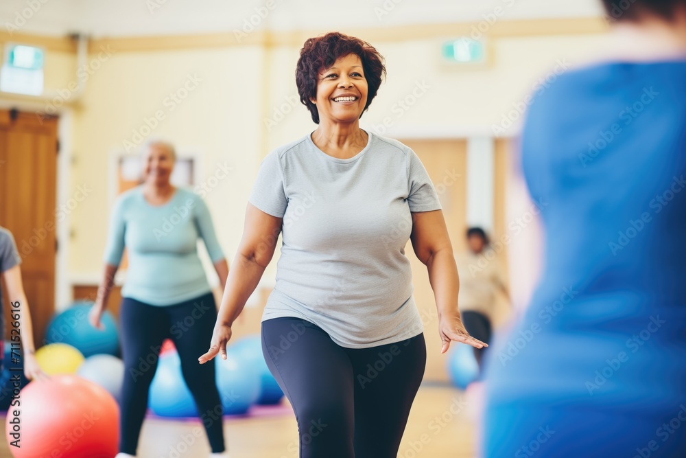 female kinesiologist leading a group exercise class with gym balls female kinesiologist leading a group exercise class with gym balls