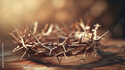 Good Friday, Passion of Jesus Christ. Crown of thorns. Christian holiday of Easter. Crucifixion, resurrection of Jesus Christ. Gospel, salvation. photo