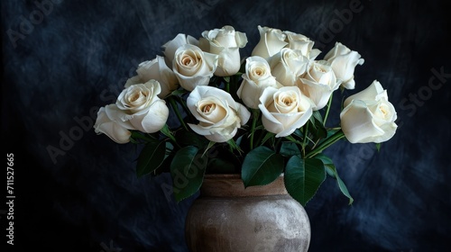 Timeless beauty White rose bouquet adorning a rustic vase