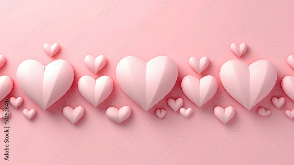 Range of pink hearts on plain background. February 14