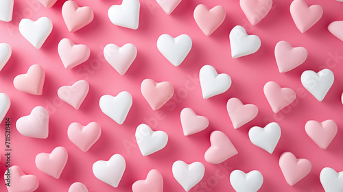 Small 3d hearts on bright pink background. Valentine's Day wallpaper
