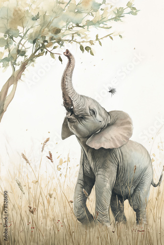Elephant eating from a tree illustration