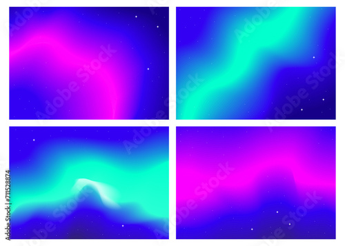 a set of futuristic abstract posters. Neon background, blur, northern lights. Bright, acidic cosmic colors. Vector illustration