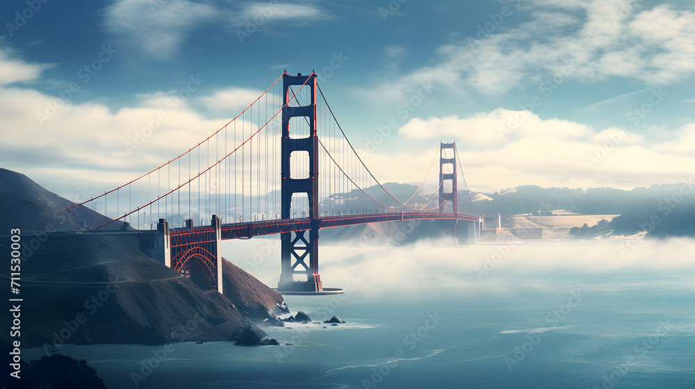 background illustration of the Golden Gate Bridge, landmark background - obrazy, fototapety, plakaty 