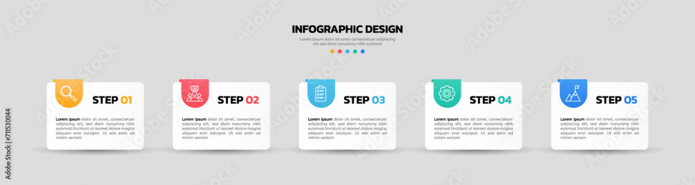 Modern business infographic template, square shape with 5 options or steps icons. Modern business infographic template, square shape with 5 options or steps icons.