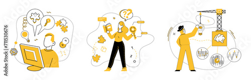 Conceptual innovation vector illustration. Efficient understanding navigates ship conceptual innovation through challenges Development is compass guiding journey intellectual creativity Brainstorming