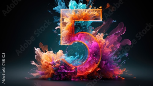 the number 5 made out of colorful neon in front photo