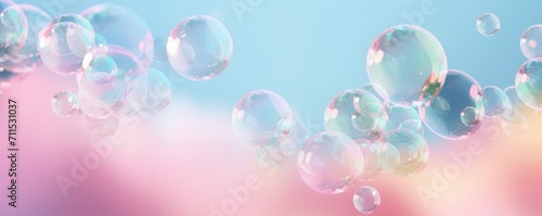 colorful soap bubble in blue sky soft background banner