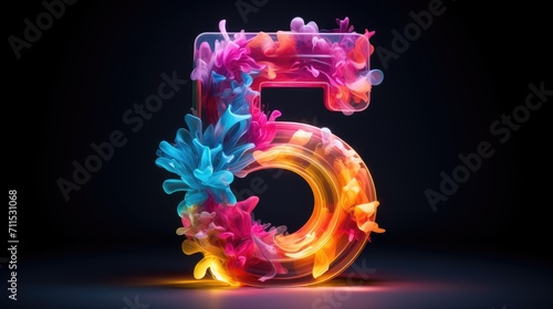 the number 5 made out of colorful neon in front