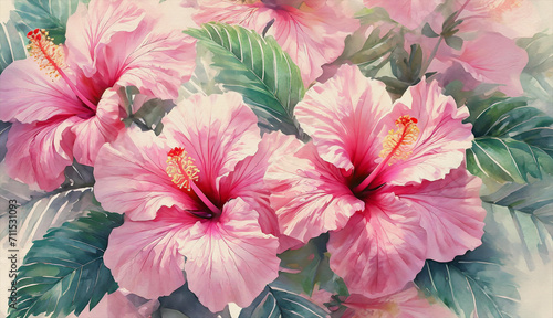 Wallpaper Mural Watercolor Hibiscus Flowers Torontodigital.ca