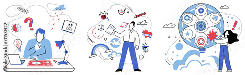 Brainstorming session vector illustration. In realm thought, brainstorming session is alchemist transmuting ideas into gold The intellect is sculptor, carving statues success from marble brainstorming