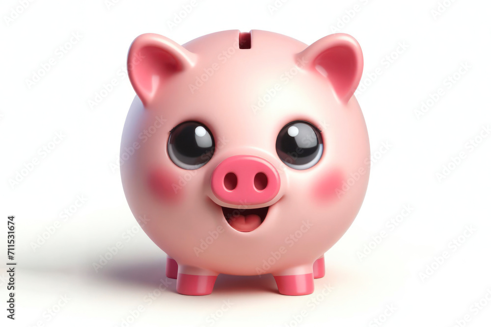 little cute happy pink piggy 3d character with bulging eyes on solid white background. ai generative little cute happy pink piggy 3d character with bulging eyes on solid white background. ai generative
