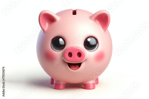little cute happy pink piggy 3d character with bulging eyes on solid white background. ai generative