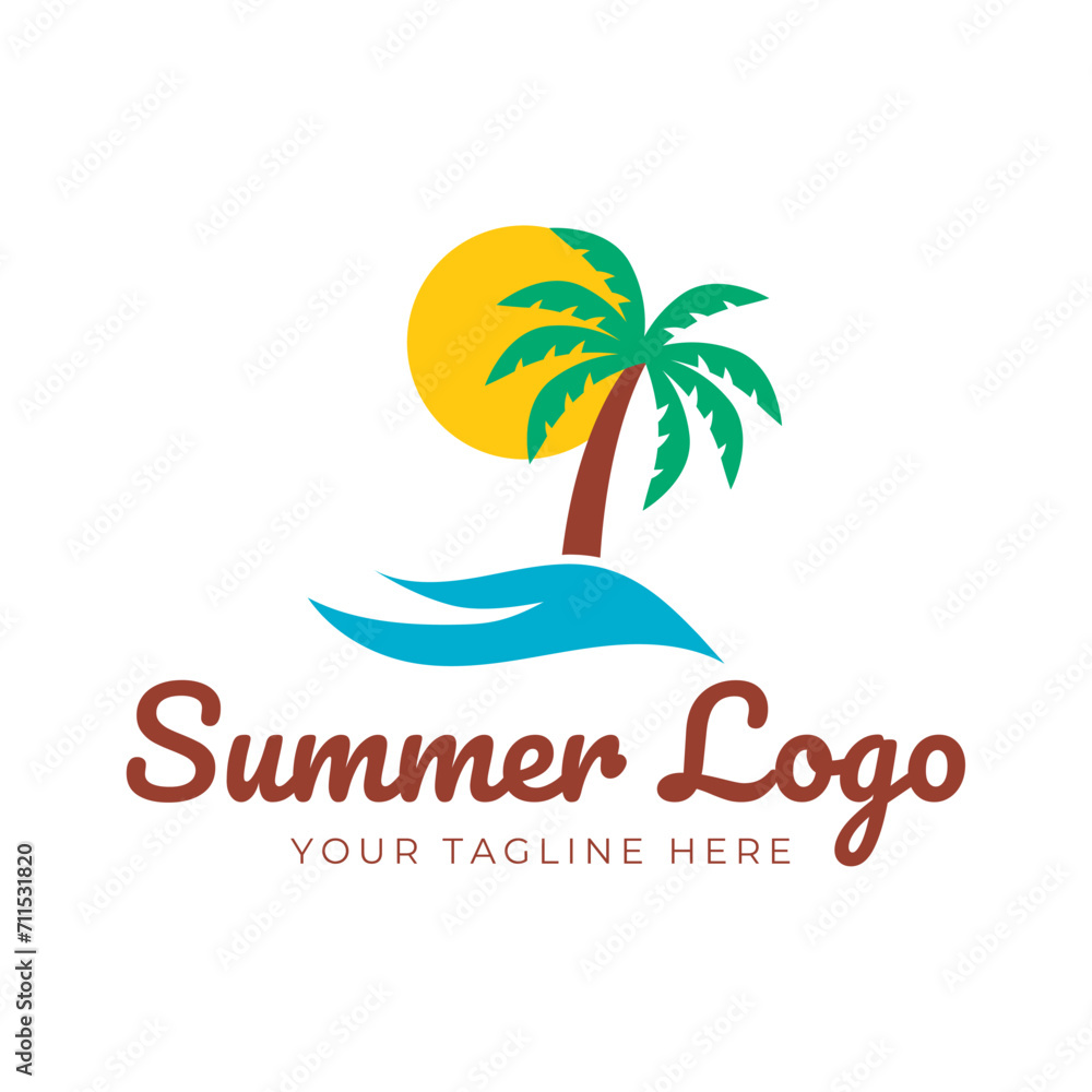 summer beach logo vector illustration. Sunset summer beach logo Vector
