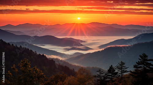 As the day concludes  immerse yourself in the beauty of a smoky mountain sunset