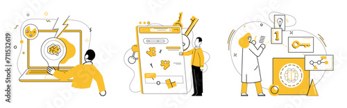 Conceptual innovation vector illustration. Brainstorming and knowledge are dynamic winds steering ship innovative ideas The tapestry achievement is woven from threads conceptual innovation