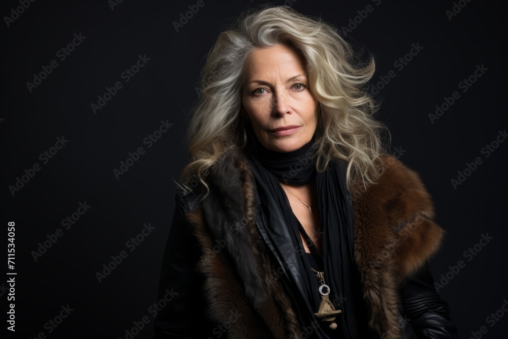 Portrait of beautiful senior woman in fur coat. Studio shot. Portrait of beautiful senior woman in fur coat. Studio shot.