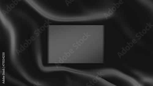 Dark Product Box on Silky Black Fabric mockup template. Top View. Luxury Box