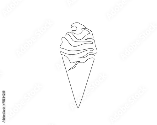 Continuous one line drawing of dessert ice cream. Ice cream gelato outline vector illustration. Editable stroke.