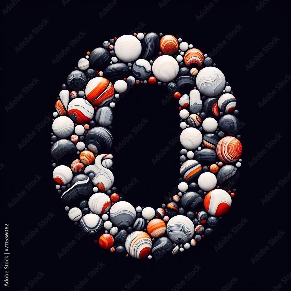 0 digit shape made of marble pebbles. AI generated illustration 0 digit shape made of marble pebbles. AI generated illustration