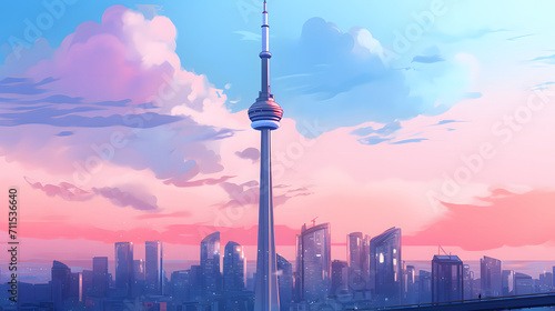 cn tower at sunset, background illustration, landmark background photo