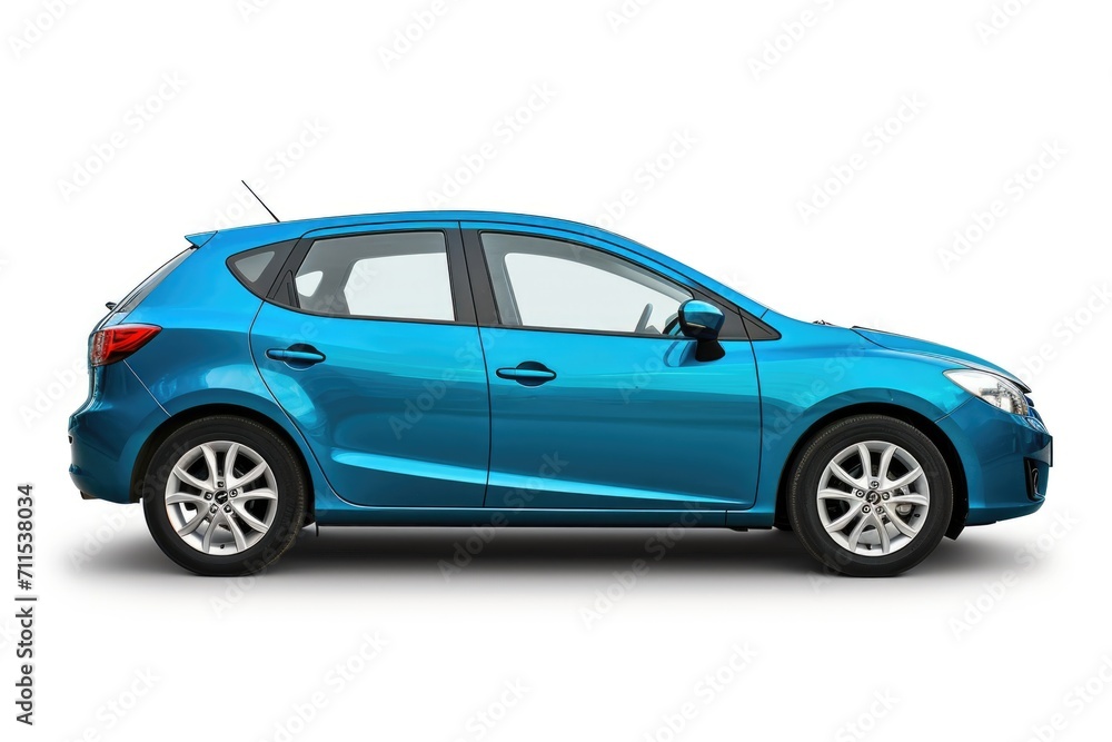 Passenger blue car isolated on white background