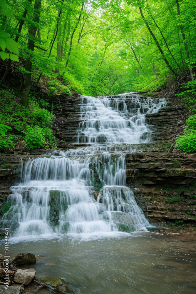 Cascading Grace: A Majestic Waterfall, spring art