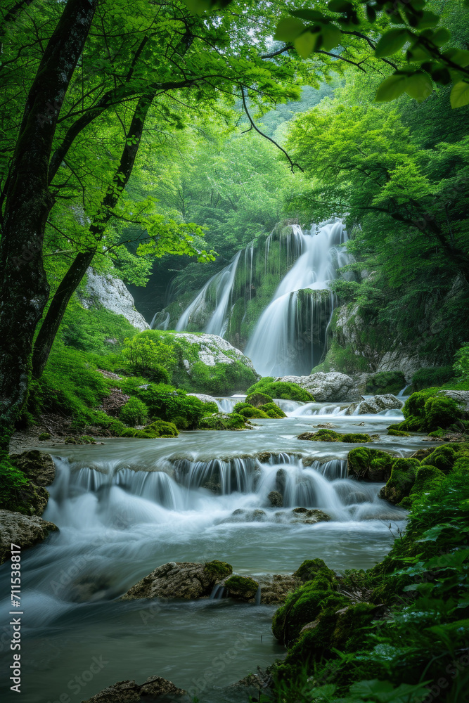Captivating Waterfall in Natural Splendor, spring art