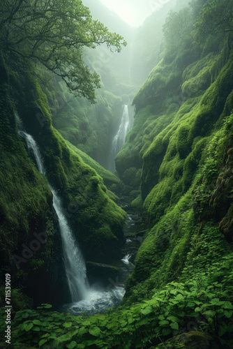 Captivating Waterfall in Nature  spring art