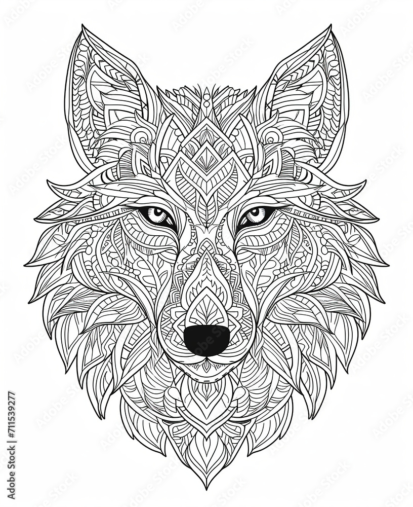 Obraz premium A wolf head with a mandala pattern coloring page