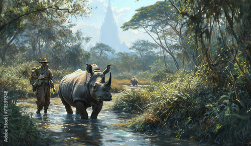 Conservationists track or protect rhinos. photo
