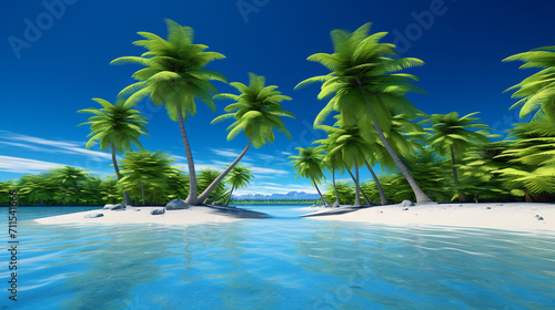 beach with palm trees and sea © Ahmad