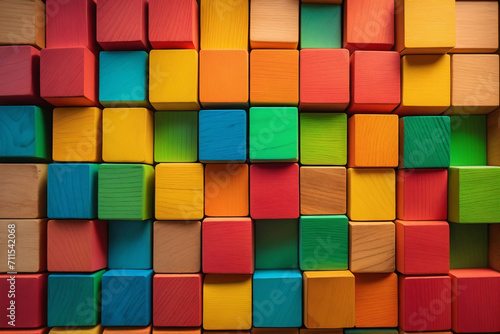 Colorful wooden blocks aligned - Concept