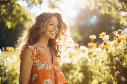 Happy Young Woman, Beauty and Happiness in Summer Nature Portrait