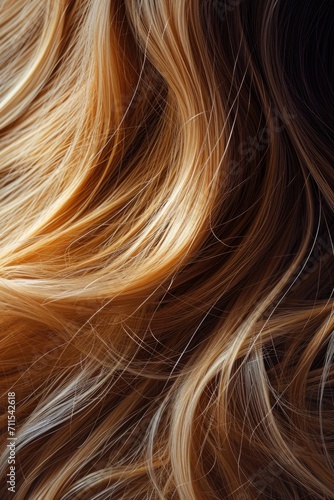 A detailed close-up view of a person s hair  showcasing a mix of brown and blonde strands. This image can be used for various purposes