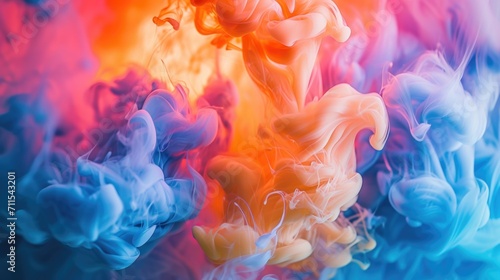 Colorful ink swirling and blending together in water. Perfect for abstract backgrounds or creative designs