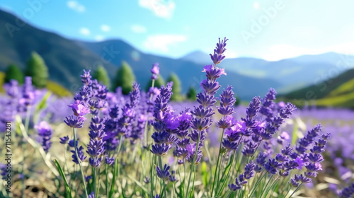  Lavender flower garden with mountain background